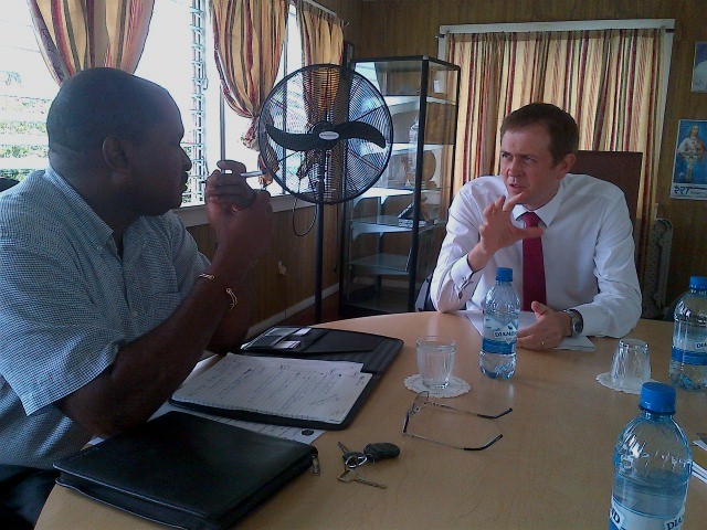GCCI Senior Vice President, Mr. Lance Hinds meets with Mr. Chris Bennett, Deputy Managing Director of the Caribbean Council at the Office of the Chamber on Monday, July 15, 2013.
