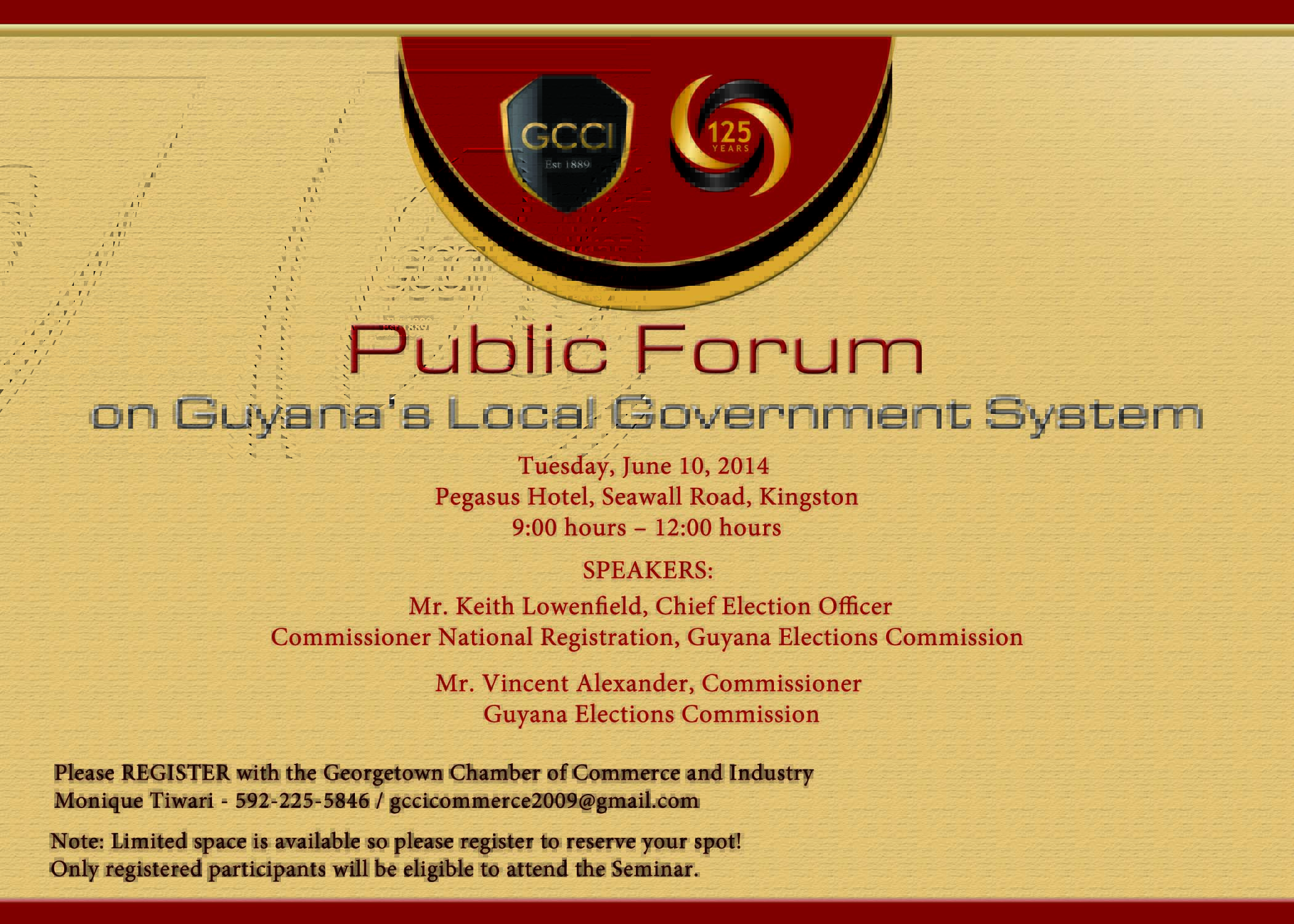 Public Forum on Guyana’s Local Government System – June 10, 2014 at the Pegasus Hotel