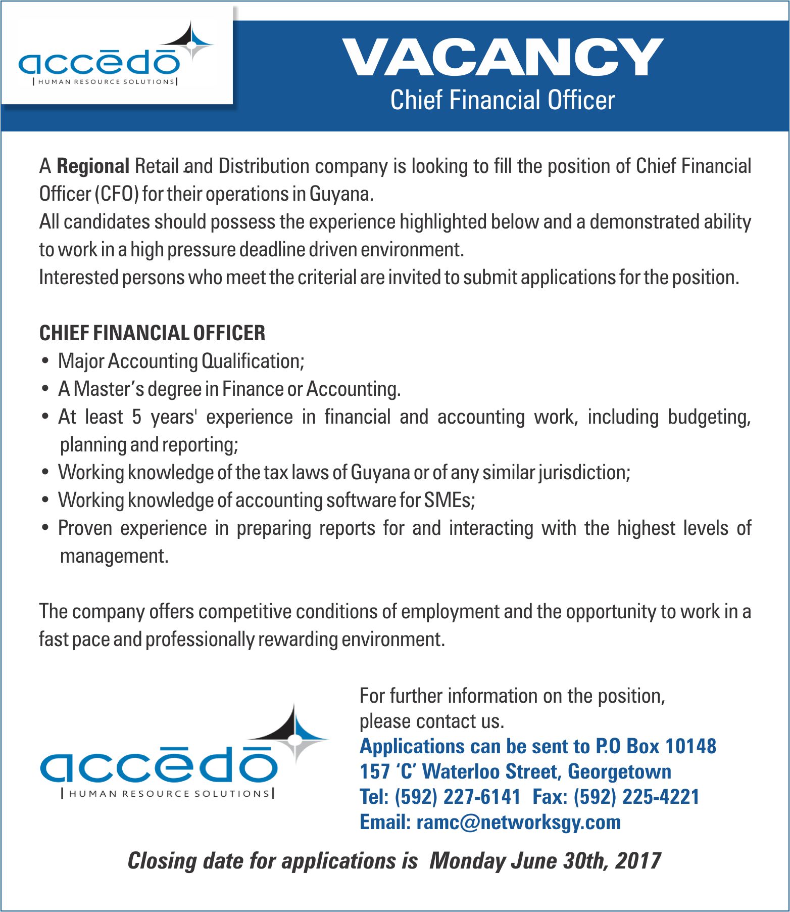 Vacancy-Chief Financial Officer 6×3