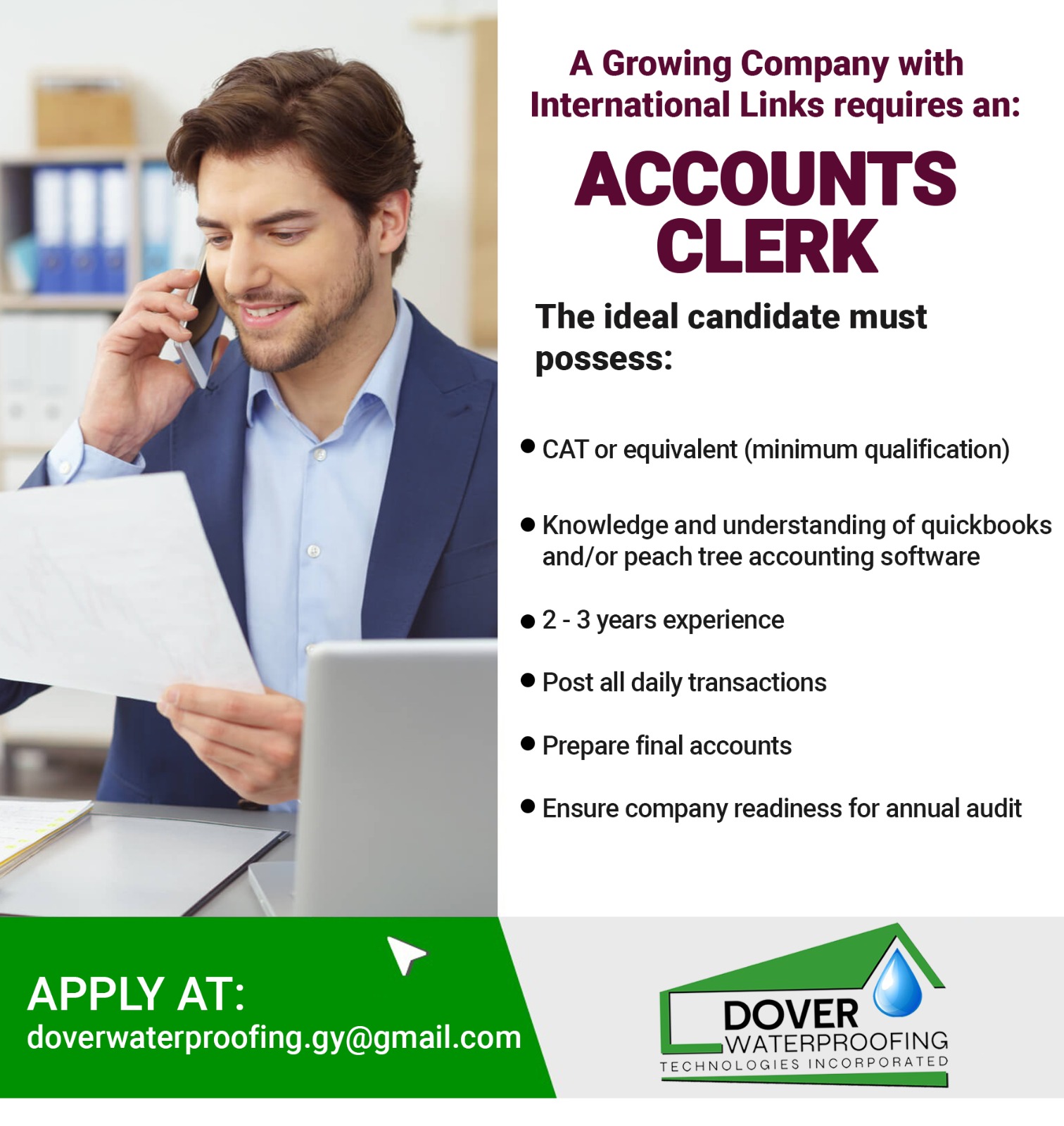 Vacancy Accounts Clerk Georgetown Chamber Of Commerce Industry   Accounts Clerk Ad 