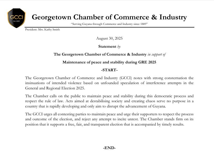Statement in support of maintenance of peace and stability during GRE 2025