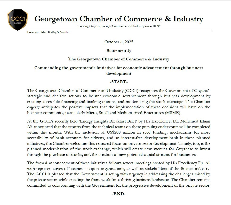 Statement commending the government’s initiatives for economic advancement through business development